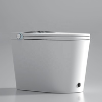 WC allongé intelligent en céramique moderne entièrement automatique avec chasse d'eau par siphon, siège chauffant, télécommande et fixation au sol à pression d'eau