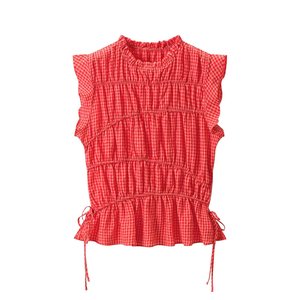 Conjunto de Blusa <span class=keywords><strong>con</strong></span> Volantes y Pantalones Anchos a Cuadros, Diseño Personalizado, Atuendo Casual de Dos Piezas para Mujer, OEM/ODM por Fábrica China - Product Image 2