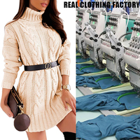 Automne hiver tricoté Mini robe Sexy pull à col roulé col roulé logo personnalisé pull en tricot personnalisé en gros