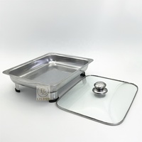 Plat à réchaud rectangulaire en acier inoxydable 3L abordable |   Réchaud de buffet économique avec couvercle en verre pour aliments
