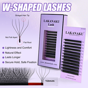 Extension ciglia a W LAKANAKU 3D 4D 5D 6D 7D 8D, ciglia a W naturali morbide pre-assemblate effetto Bloom per trucco di bellezza - Product Image 1