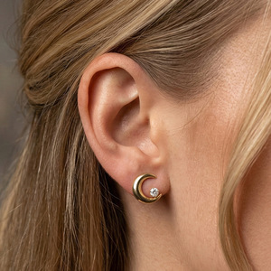 Factory wholesale <b>Moon</b> Shape 18K Gold Plated ZIRCON Stud 304 Stainless Steel <b>Earrings</b> For Women Classic Jewelry Gift - Product Image 5