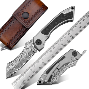 Coltello Tascabile <span class=keywords><strong>Higonokami</strong></span> Pieghevole in Damasco con Manico in Titanio e Fibra di Carbonio, Fatto a Mano OEM per Sopravvivenza, Campeggio e Caccia - Product Image 1