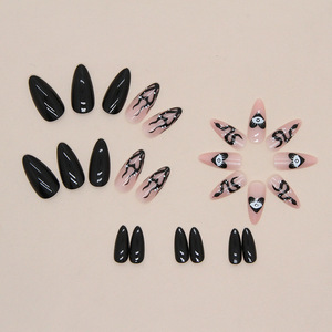 <span class=keywords><strong>Uñas</strong></span> Postizas Negras y Blancas con Diseño de Serpiente, <span class=keywords><strong>Uñas</strong></span> de Almendra con Estampado de Amor, <span class=keywords><strong>Uñas</strong></span> de Moda para Halloween, <span class=keywords><strong>Uñas</strong></span> de Lujo - Product Image 3