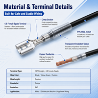 Terminal de Horquilla Hembra de 4.8mm con Longitud y Color Personalizados, Conector Pre-crimpado con Aislamiento de PVC para Ensamblaje de Arnés de Cables