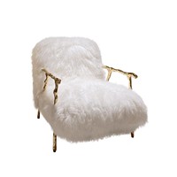 Fauteuil en cuivre de style italien luxueux avec tissu en laine naturelle, adapté au salon comme pièce de mobilier de détente