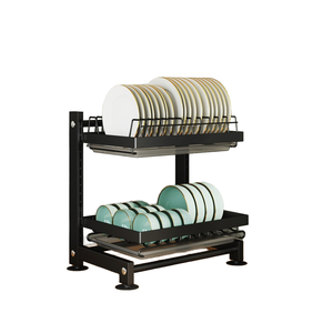 Escurridor de Platos Ajustable de 2 Niveles de Acero Inoxidable con Bandeja Recolectora de Agua para Uso en Esquinas de Encimeras de <span class=keywords><strong>Cocina</strong></span>, Fácil de Limpiar/Almacenar - Product Image 1