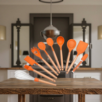 Ensemble d'ustensiles de cuisine antiadhésifs avec manche en bois, outils de cuisson en silicone, accessoires tout-en-un pour la cuisine