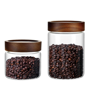Pot en verre épais de haute qualité pour le stockage du <span class=keywords><strong>miel</strong></span> et des aliments, avec couvercle en bois, disponible en 350 ml, 450 ml et 580 ml - Product Image 1
