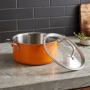 Casserole en émail orange avec couvercle en verre, intérieur en acier inoxydable, design moderne et durable - Product Image 5
