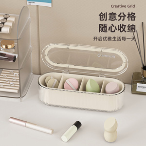 Creamland <b>Makeup</b> Case Oval Plastic Transparent Lidded Storage <b>Box</b> For Powder Puff And Brush Organizer Large Capacity - Product Image 3