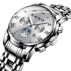 Montre à quartz pour homme SENO, design soleil lune étoiles, étanche, <span class=keywords><strong>calendrier</strong></span>, cadran à aiguilles, bracelet en acier inoxydable - Product Image 4