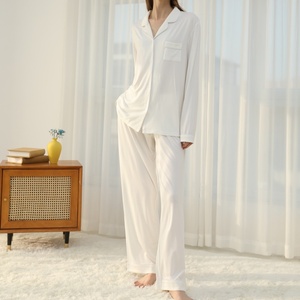 Modal Summer <strong>Thermal</strong> Long Sleeve Custom Cotton Bamboo <strong>Pyjamas</strong> with Piping Women's Loungewear Sets - Product Image 5