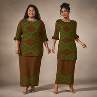Nouvel ensemble deux pièces personnalisé Puletasi Samoan 2026, grande taille, imprimé floral tribal polynésien, robe longue maxi assortie