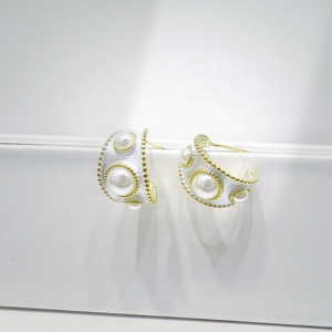 custom plata 925 sterling silver summer new korean <b>earring</b> wholesale <b>fine</b> gold plated geometric elegant pearl <b>earrings</b> for girls - Product Image 3