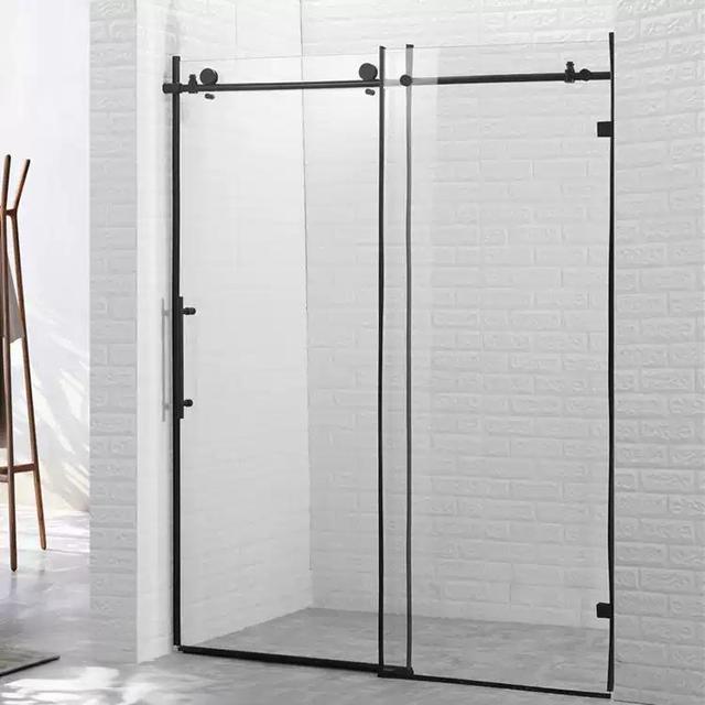 8mm Clear Tempered Glass Rectangle Shower Enclosure Frameless Black Aluminium Bathroom Sliding Partition Elegant Glass Shower
