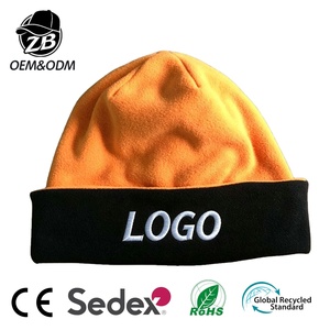 Bonnet en polaire à motif imprimé personnalisé, bicolore, avec revers plié et logo, bonnet d'hiver en polaire - Product Image 1