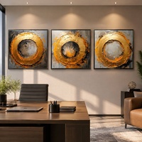 Peinture Art Déco Impasto Anneau Doré, Nature Morte Texturée Faite à la Main, sur Toile Circulaire, Encadrée en Alliage d'Aluminium, pour Salon Moderne
