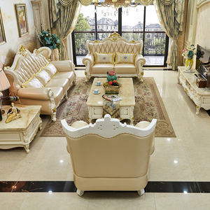 غرفة معيشة من الجلد الأوروبي ، مجموعة فاخرة من الخشب الصلب المنحوت من جلد البقر الطبقة العلوية لغرفة المعيشة - Product Image 2