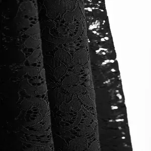 New Style Lower Price Black Nylon Cotton Lace Fabric With Flowers For Dress