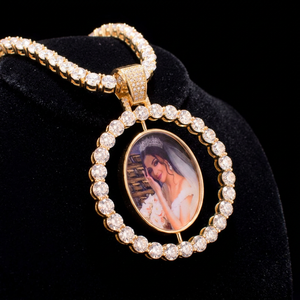 Lab Grown Diamond Spinning Photo <b>Frame</b> Pendant Custom <b>Picture</b> Medallion <b>Gold</b> Hip Hop Circle Memory Charm - Product Image 2