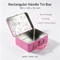 Scatola in Latta con Manico Personalizzata, Coperchio a Cerniera, Finitura Lucida, Forma Rettangolare, Confezione Regalo per Caramelle, Biscotti e Snack