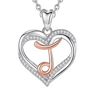 <b>Initial</b> Women's Rhodium Plated Sterling <b>Silver</b> Heart & Letter Pendant Brilliant Cut Cubic Zirconia-Mom Daughter Birthday Gift - Product Image 2