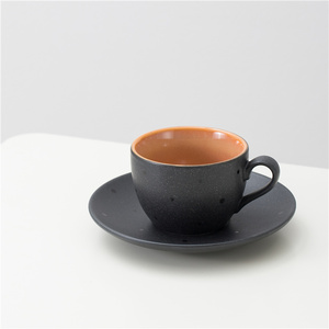 Conjunto de copo de chá de espresso cappuccino, conjunto ecológico de alta qualidade com copo de cerâmica preto com molhador - Product Image 5