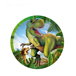 Qudoo Fournitures de fête <span class=keywords><strong>Dinosaure</strong></span> Vert Tyrannosaurus Rex Assiettes en carton Gobelets Serviettes Drapeaux Décorations suspendues Vaisselle jetable - Product Image 2