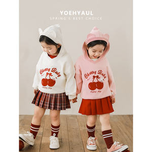 YOEHYAUL 2024 primavera autunno nuova ragazza orecchio tridimensionale <span class=keywords><strong>felpa</strong></span> con <span class=keywords><strong>cappuccio</strong></span> comodo modello ciliegio - Product Image 2