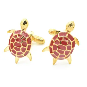 Toptan Premium kırmızı kaplumbağa altın kaplama manşet bağlantılar özel sevimli komik hayvan kaplumbağa düğün parti elbise gömlek yenilik kol düğmeleri