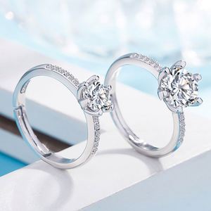 Anillos De Pareja Platinum Plated Moissanite Engagement <b>Rings</b> for Women Wedding Lover <b>Ring</b> Full Zircon <b>Adjustable</b> Open <b>Ring</b> - Product Image 2