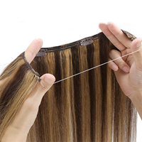 Extensiones de Cabello Calyia con Hilo Invisible, Extensiones de Cabello Natural Humano en Paquetes de 24 Pulgadas y 80g, Lisas, con Clip