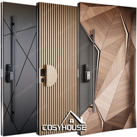 Pintu Masuk Komersial Baja Kustom dengan Lampu LED Strip, Pintu Depan Kaca Modern untuk Hotel, Kantor, Toko