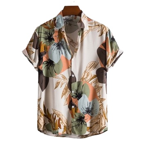 Chemise à manches courtes à imprimé floral pour homme, col boutonné, col rabattu, vêtement décontracté d'été, tissu popeline respirant - Product Image 1