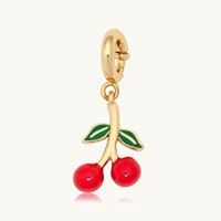 Colgante de acero inoxidable chapado en oro con diseño de oso, ping-pong, cereza esmaltada y circonita, accesorio DIY, precio mayorista económico