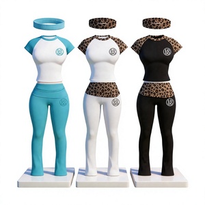 Conjuntos de Dos Piezas para Mujer con Diadema, Camiseta de Manga Corta de Algodón y Spandex, Pantalones Acampanados, Atuendo Casual de Verano, Venta al Por Mayor, Personalizable - Product Image 1