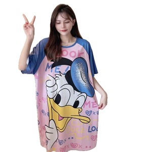 Nuovo stile estivo Casual da <span class=keywords><strong>donna</strong></span> a manica corta carino cartone animato con elastico rapido in vita in poliestere/cotone - Product Image 5