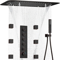 Système de douche thermostatique 5 voies en bronze huilé, avec pommeau de douche pluie et cascade 16x24 pouces, douchette à main et 6 jets latéraux