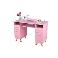 Ensemble de meubles de salon rose, chaise de coiffeur, table de manucure en bois, poste de travail pour bar à ongles pour studio de beauté