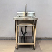 Évier de cuisine professionnel en acier inoxydable 201/304 à double bac pour restaurant, évier de lavage robuste avec compartiment de table et armoire intégrée