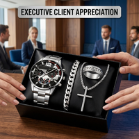 Coffret Cadeau Luxe Homme : Montre, Collier Croix, Bracelet et Bague pour la Fête des Pères et la Saint-Valentin