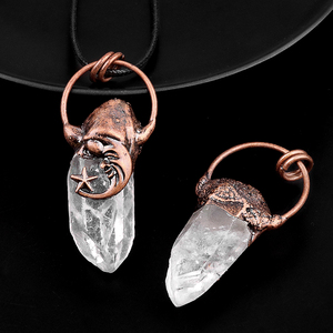 Colgante de Piedra Natural <span class=keywords><strong>en</strong></span> Bruto con Forma de Luna y Estrella, Envuelto <span class=keywords><strong>en</strong></span> Cobre Antiguo, Cristal Natural, Estilo Bohemio, Espiritual, Regalo de Joyería - Product Image 5