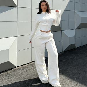 Tuta Sportiva in Cotone Terry Francese di Alta Qualità Personalizzata, Set Casual alla <span class=keywords><strong>Moda</strong></span> con <span class=keywords><strong>Felpa</strong></span> Corta con Zip e Collo Tondo per <span class=keywords><strong>Donna</strong></span> - Product Image 1