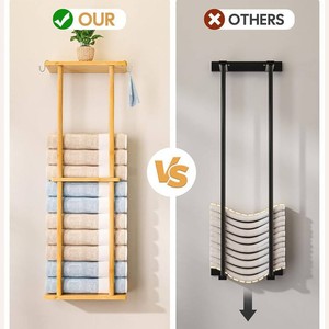 ชั้นวางผ้าขนหนูติดผนังไม้ไผ่ 80 ซม. 4 ราวแขวน สำหรับห้องน้ำ - Product Image 3