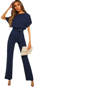 I-0792 Tuta Elegante da Donna con Lacci <span class=keywords><strong>in</strong></span> Vita, Tinta Unita, Gamba Dritta, Collo Rotondo e Maniche Corte - Product Image 5