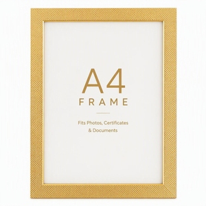 <b>Gold</b> Grid Textured PS Foam Photo <b>Frame</b>, <b>A4</b> Size (21×29.7cm) - Tabletop & Wall Mountable - Product Image 1