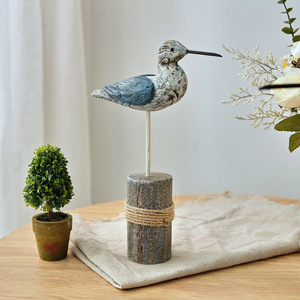 Juego de 2 Aves Marinas Talladas en Madera Maciza, Color Azul Desgastado, Decoración Mediterránea para el Hogar, Decoración para Sala de Estar - Product Image 5