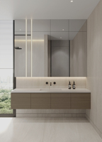 Évier de lavabo en marbre mélaminé à membrane moderne en PVC Meuble sous lavabo en contreplaqué Mdf Miroir de salle de bain avec miroir