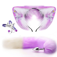 Ensemble de bouchons anaux en métal inoxydable avec longue queue de renard colorée et oreilles de chat en fourrure, pour cosplay érotique lesbien, pour femme